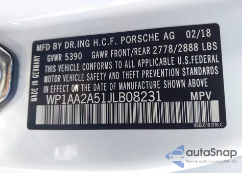 2018 Porsche Macan из США, поврежденный, VIN WP1AA2A51JLB08231